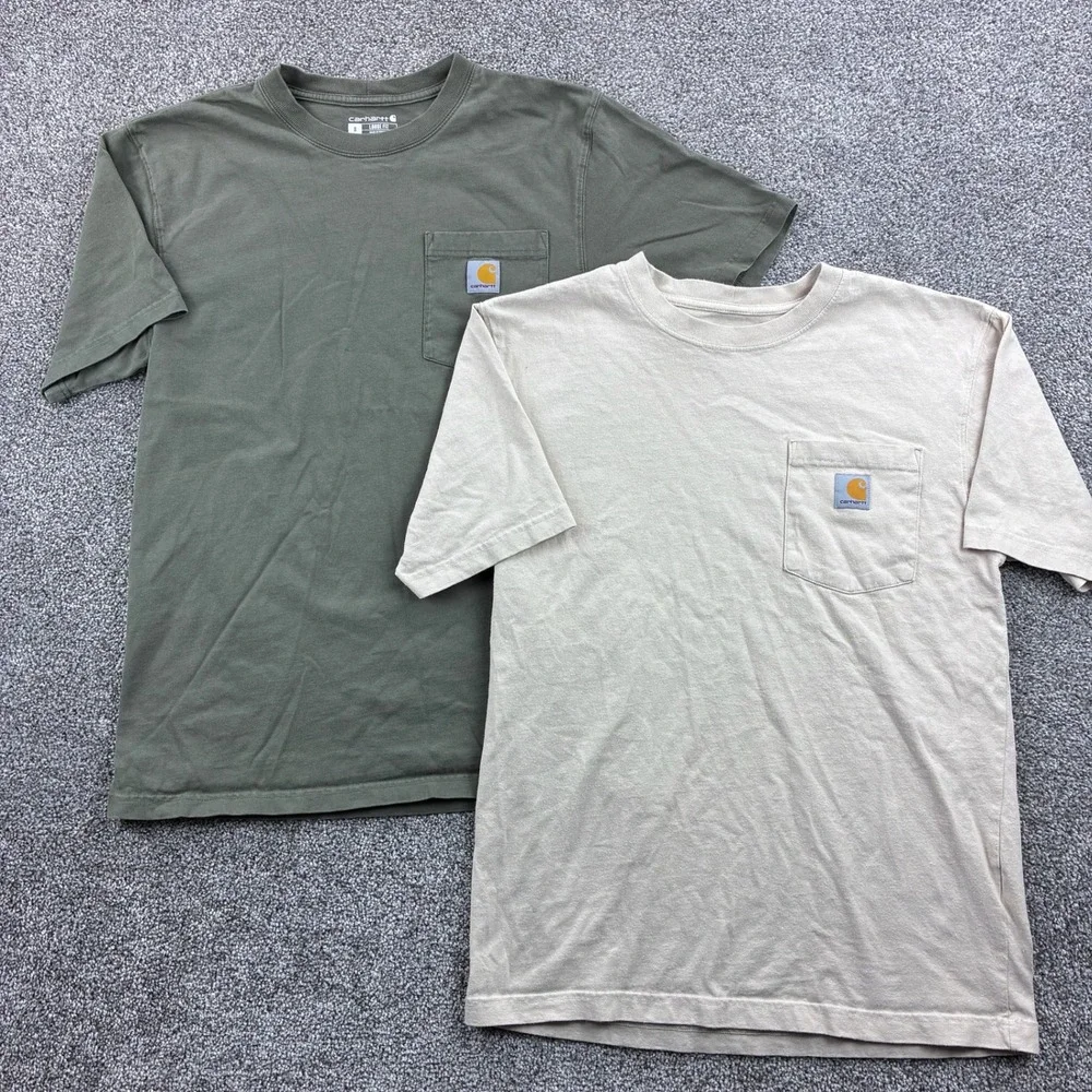 Carhartt Pocket Shirt Lot of 2 Mens Small Green Khaki Cotton Loose Fit K87